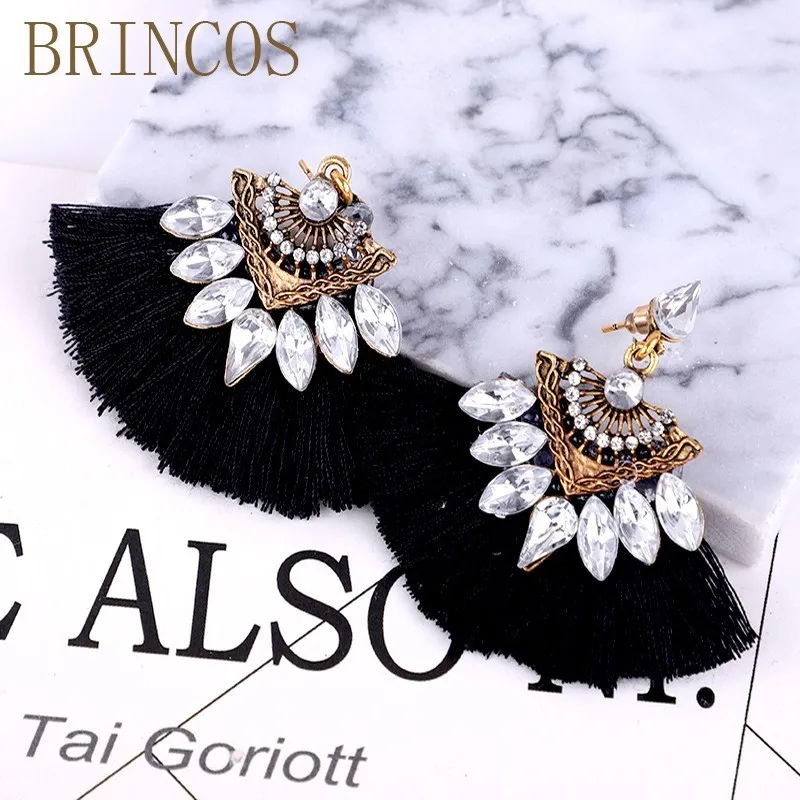 Tassel drill Bohemian elegant long Korean earrings handmade ladies