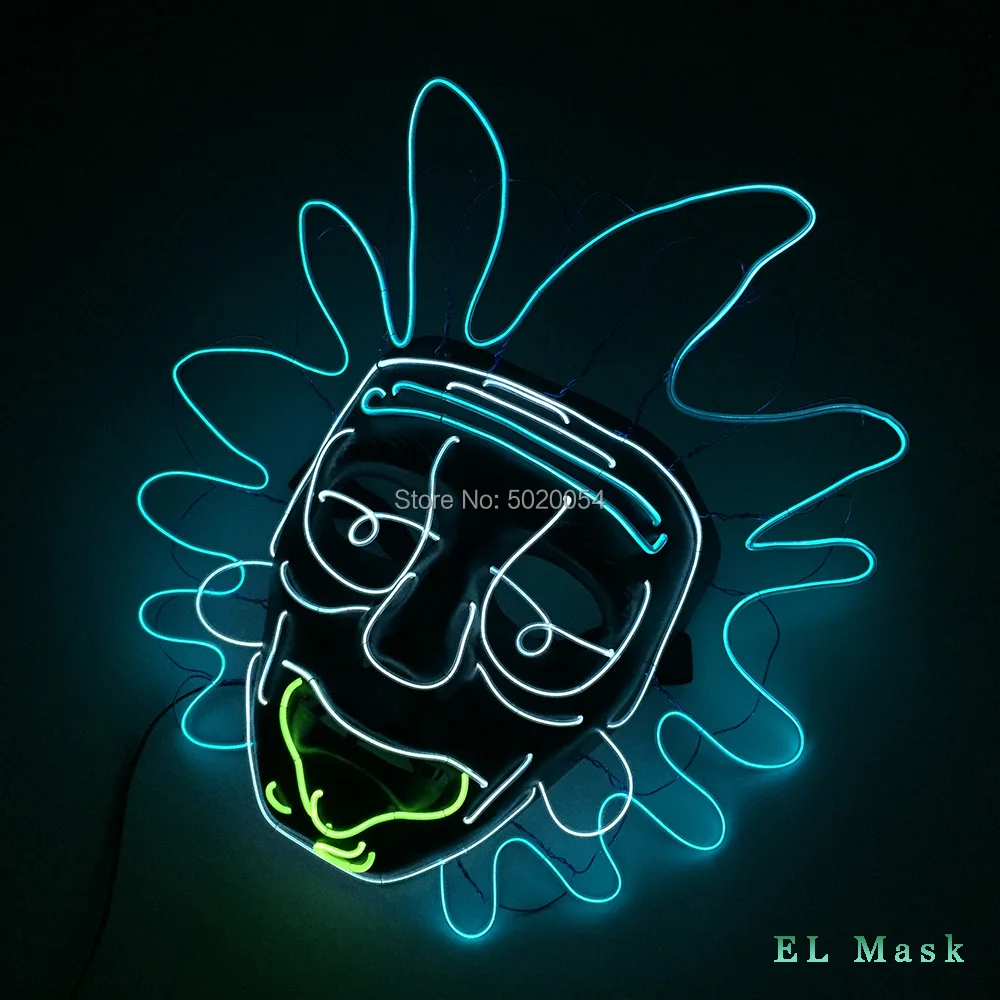 High Quality Movie&TV Rick and Morty EL Wire Glowing Mask Cosplay Rick Flashing Masks Halloween Party Collection Props