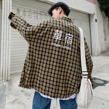 

2019 Spring And Summer New Korean Version Of Hip Hop Couple Small Fresh Cotton Casual Plaid Hawaiian Shirt S-5XL Streetwear Best