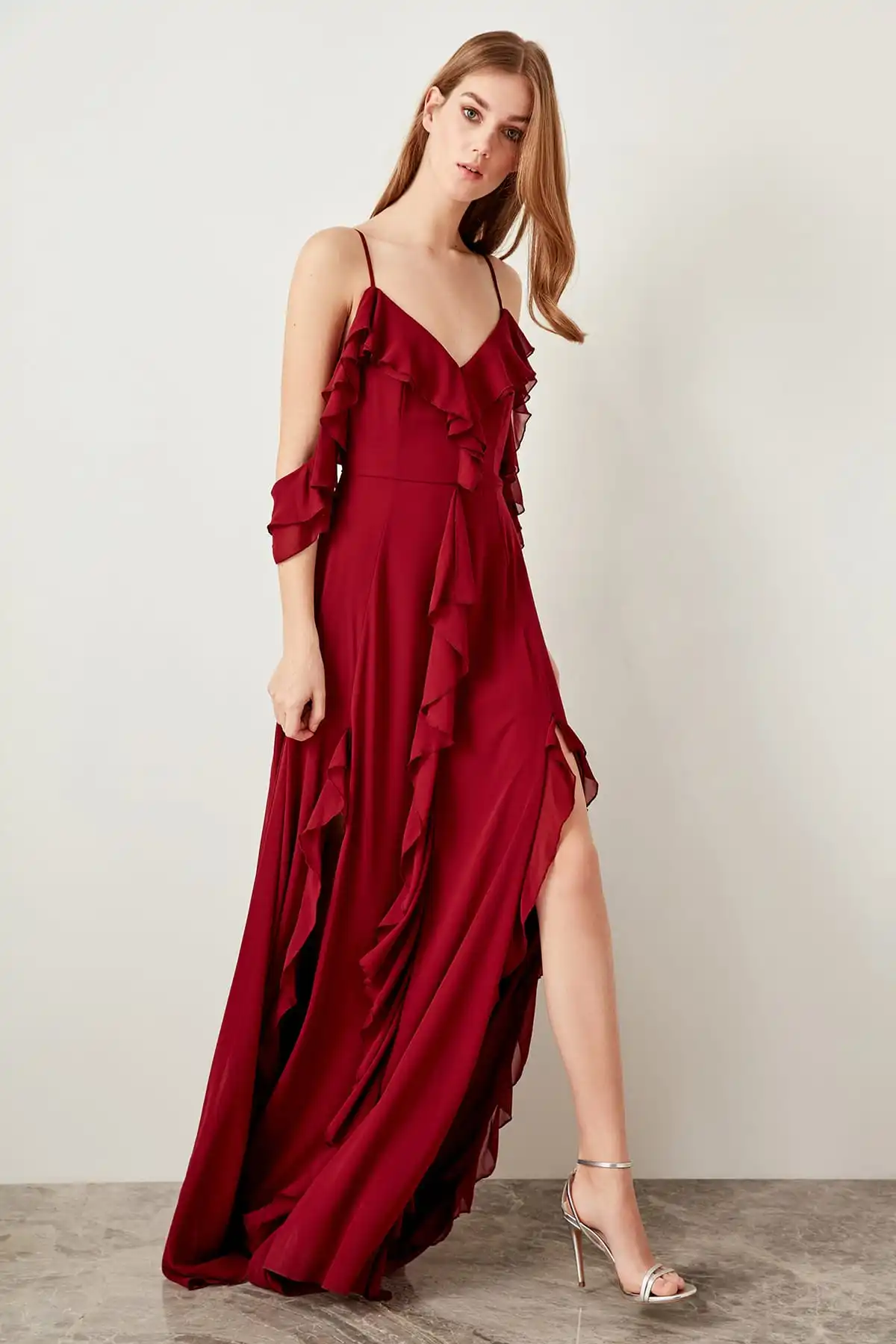 Trendyol маховик бордовое вечернее платье TPRSS19FZ0038 | Свадьбы и торжества