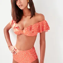 Trendyol Корица Высокая талия бикини в горошек низ TBESS19HE0025