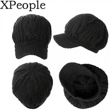 XPeople женская зимняя теплая вязаная шапка, шерстяные Лыжные шапки с козырьком