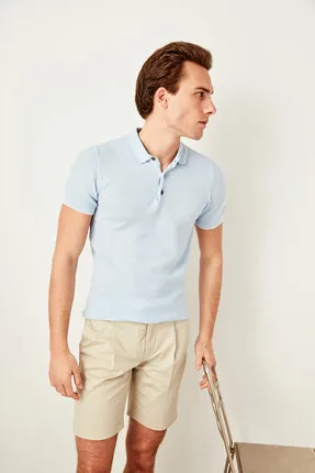 

Blue Men's Polo Short Sleeve Knitted Sweater TMNSS19EZ0006