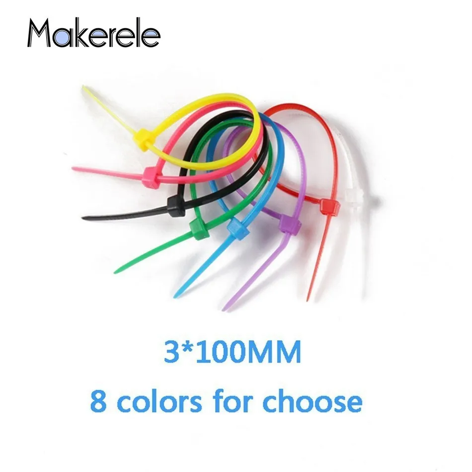 

3*100 mm Self-locking Nylon Cable Ties 100pcs/bag Plastic Zip Tie 8 Colors For Choose Cable Ties Fasten Loop For Wires Tidy