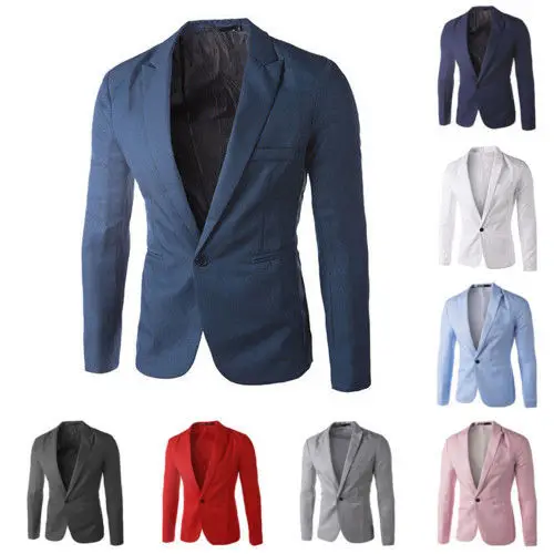 Модный деловой Для мужчин slim fit один кнопка костюм Блейзер деловой плащ куртка топы Для мужчин s корейские облегающие хлопковый Блейзер
