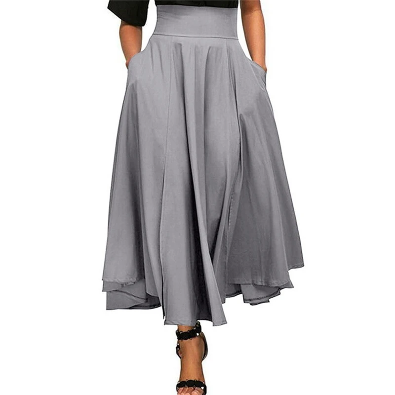 

Elegant High Waist Maxi Skinny Female Party Long Skirt 2019 Spring Summer Vintage Pleated Solid Color Casual Loose Skirts