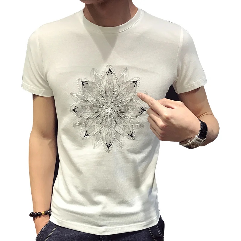 

3-D Embroidery Printed Short-sleeved T-shirt for Male