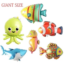 6pcs Sea World Fish Foil Balloons Large Shark Seahorse Balls Sea World Birthday Party Decorations Kids Children's Party Decor