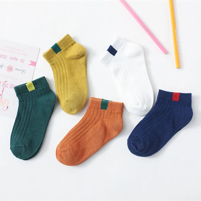 

5 Pairs/Lot Cotton Children Kids for Girls Boys Winter Fall Spring Wear Solid Color Fashion Sports Casual Socks Baby sokken