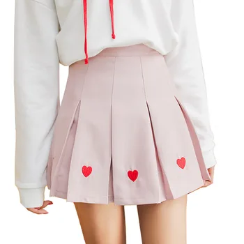 

Women Pleated Skirt Lolita Harajuku Kawaii Sweet Embroidery Skirts Mini Cute School Uniforms Saia Faldas Ladies Jupe Sk6683