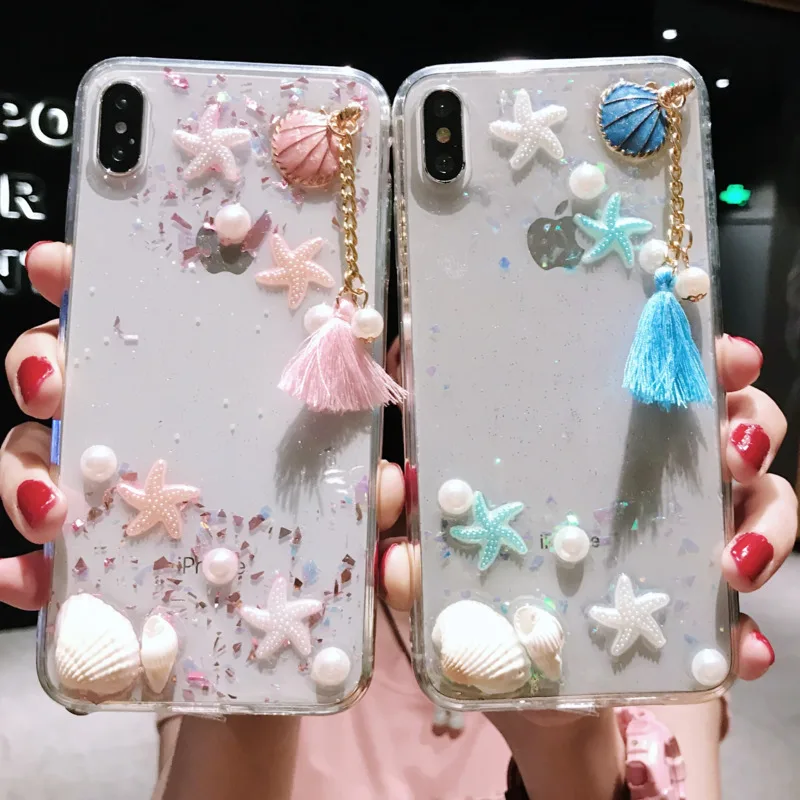

Creative shell tassel Epoxy phone case for iPhoneX XS XR XSMax 8 7 6 6S PluS transparent luxury silicone drop protection cover