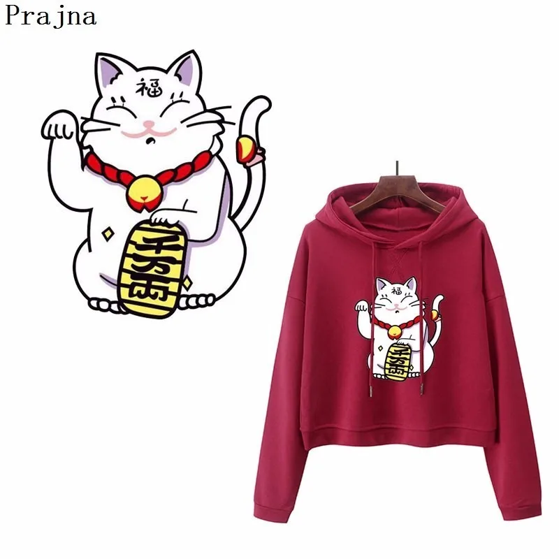 Prajna 3D Decor Lucky Cat Sticker Heat Transfers Wholesale Iron On T-Shirts Dress Coat For Clothing Decoration Washable New Sale | Дом и сад