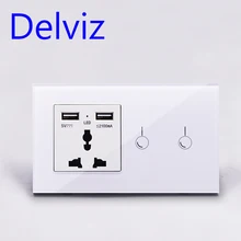Универсальный разъем Delviz, USB Розетка с сенсорным выключателем, гнездо для зарядки телефона, 2way AC110~ 240 V, UK светильник со стеклянной панелью