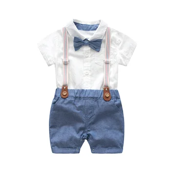 

Baby Boys Bow Formal Romper Clothes Suits Gentleman Party Suit Soft Cotton Solid Jumpsuit +Suspender Pants Infant Toddler Set