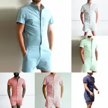 Полосатая одежда, комбинезоны, короткие штаны, повседневный комбинезон, летний мужской комбинезон-карго, мужские тянущиеся однобортные Короткие штаны-Карго