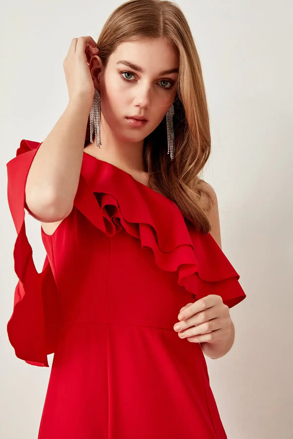 Trendyol Red Lever Handle Detail Evening Dress TPRSS19FZ0190