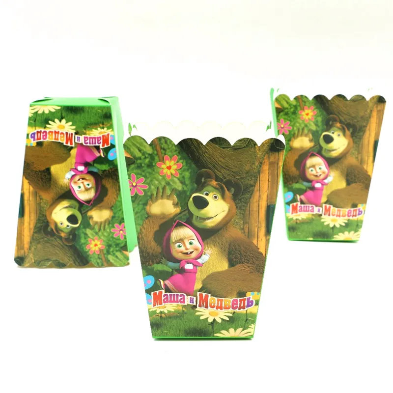 

Masha and bear Theme 12Pcs 14x9x6cm Popcorn Boxes Cartoon Disposable Popcorn Box Candy Box Kid Girl Birthday Party Supplies