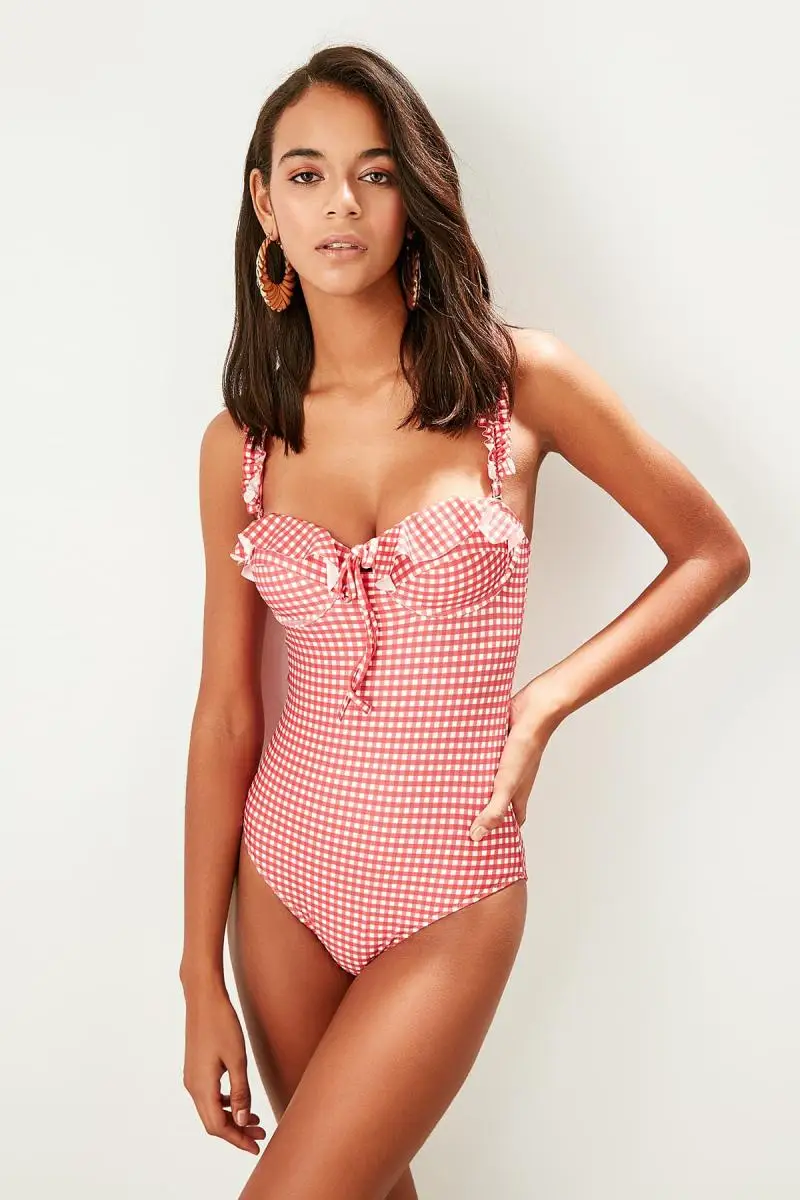 

Trendyol Red Askılıarı Ruffle Detail Swimsuit TBESS19HE0110