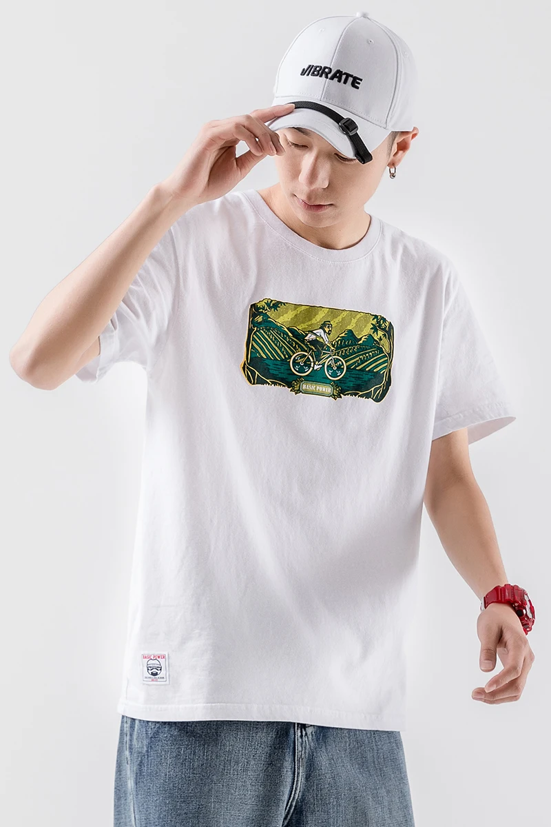 

Short-sleeved T-shirt Men's Bicycle Loose Japanese Series in Summer of 2019
