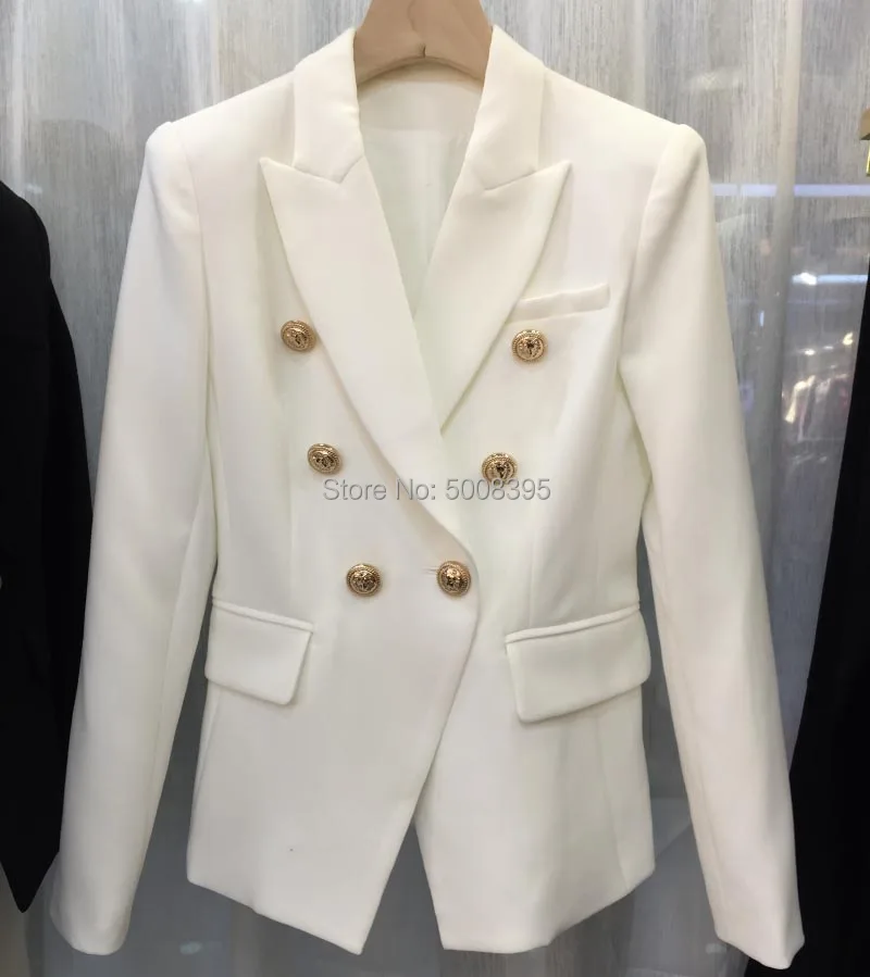 Класс ААА! Белый черный двубортный золотой пиджак на пуговицах с длинными рукавами высокого качества Женский костюм Пиджаки