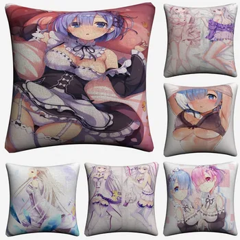 

Re Zero Sexy Kawaii Anime Girl Decorative Cotton Linen Cushion Cover 45x45cm For Sofa Chair Pillow Case Home Decor Almofada
