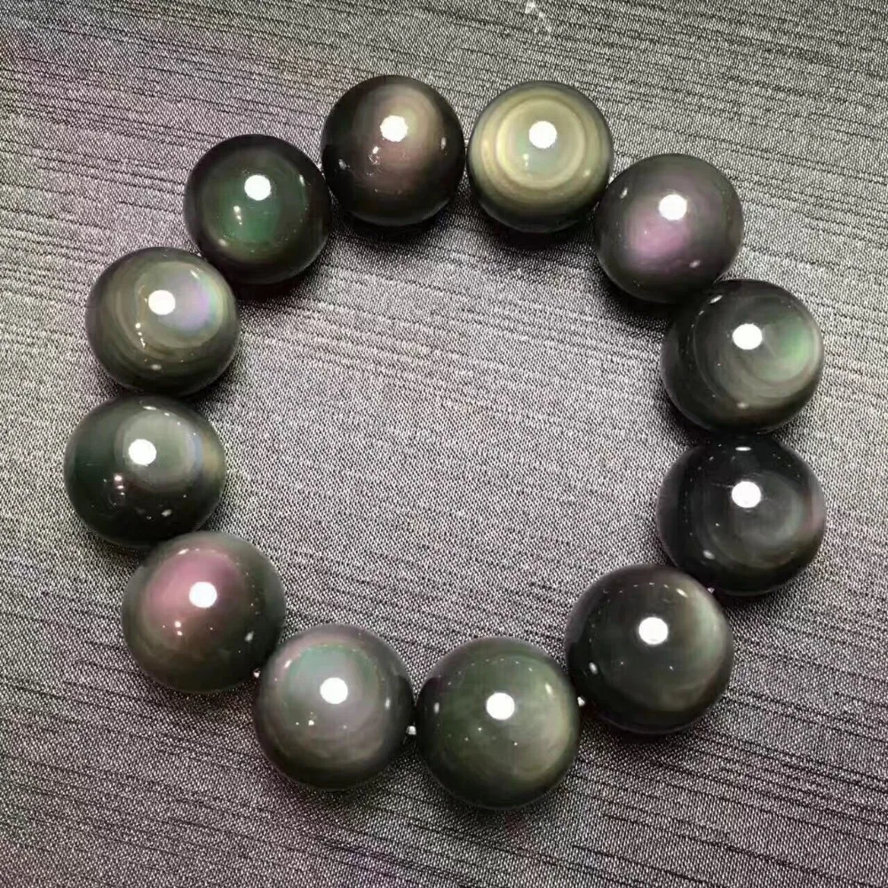 

8mm Natural Colorful Obsidian Gemstone Woman Man Flash Round Beads Bracelet Aaaaa Drop Shipping 10mm 12mm 14mm 16mm 18mm 20mm