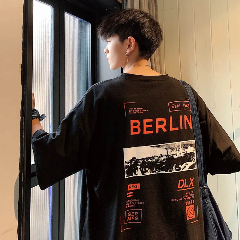 

2019 Spring And Summer Korean Version Of Harajuku Youth Wear Loose And Comfortable Cotton Sports StitchingFake TwoCasual T-shirt