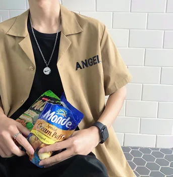 

2019 Spring And Summer New Korean Version Hip Hop Couple Small Fresh Cotton And Linen Casual BF Loose Printed Shirt M-2XL