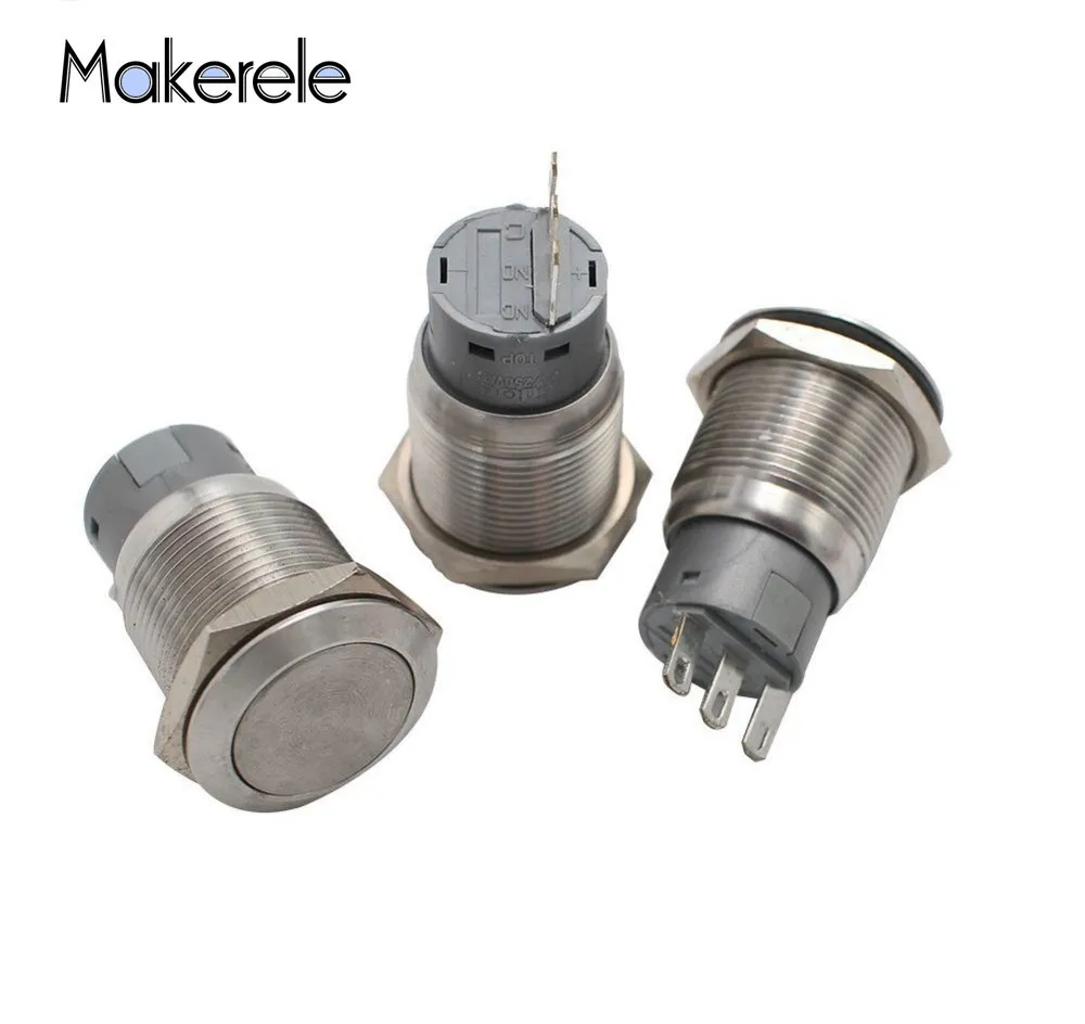 

1PC Thread Stainless Steel Latching Self-lock Push Button Switch LED 16mm Momentary Push Button Switch 1NO 1NC 5Pin