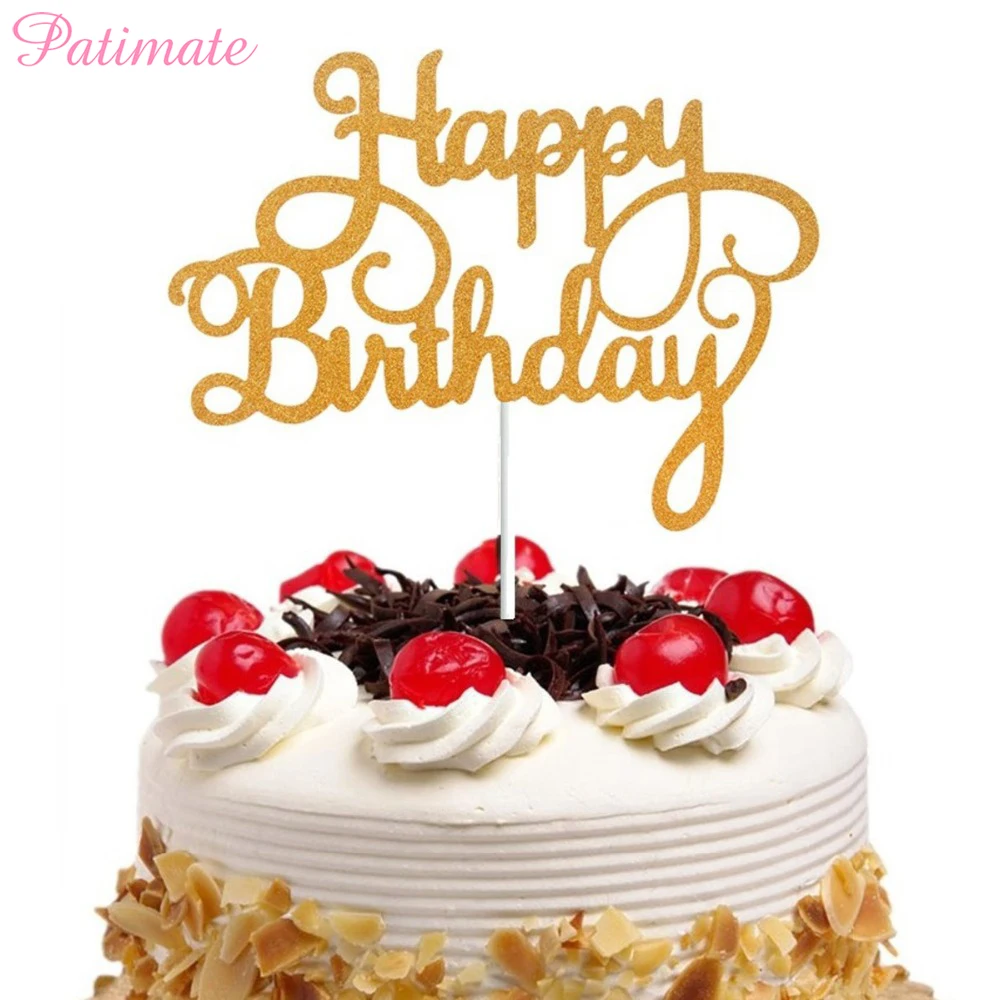 

PATIMATE 15PCS Glitter Happy Birthday Cake Topper Birthday Party Cake Decorating Supplies Baby Shower Cup Cake Decoration