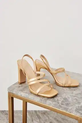 

Gold Metallic Heels Women's Shoes TAKSS19AZ0030
