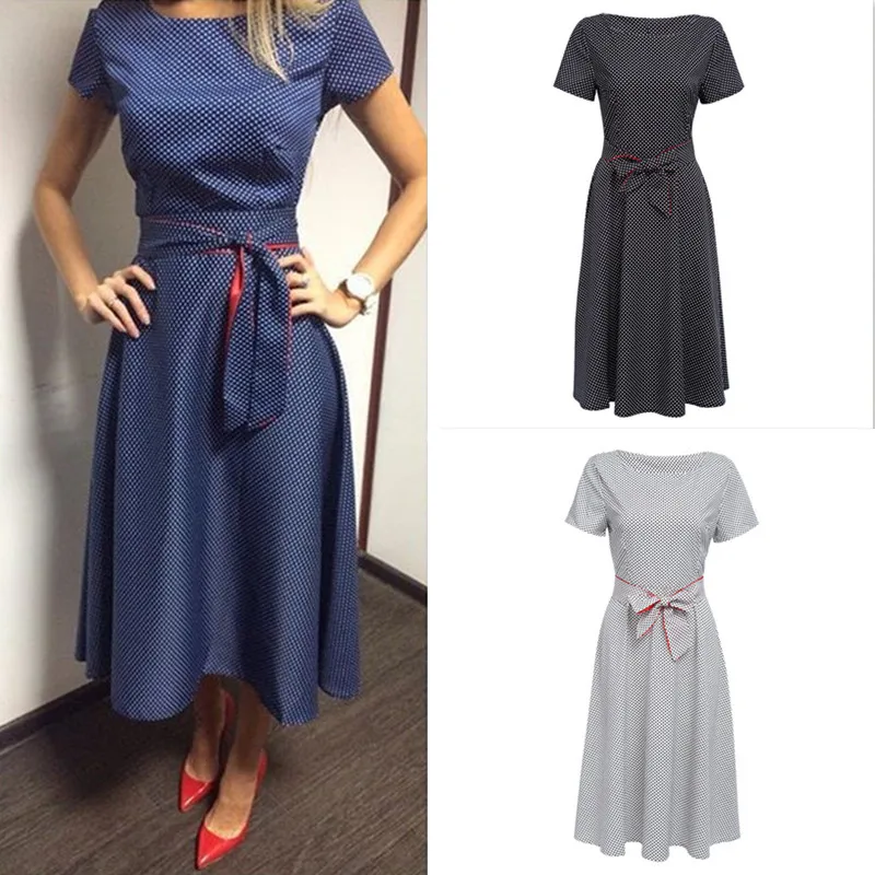 

Womens Plus Size Ladies Belted Big Dress Retro Heiben Winds Dresses