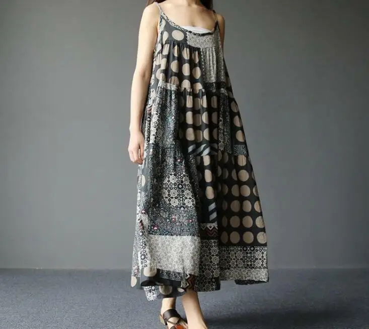 

Womens Girls Lagenlook Linen Boho Spring Summer Patoral Dots Long Dress Boho People Style