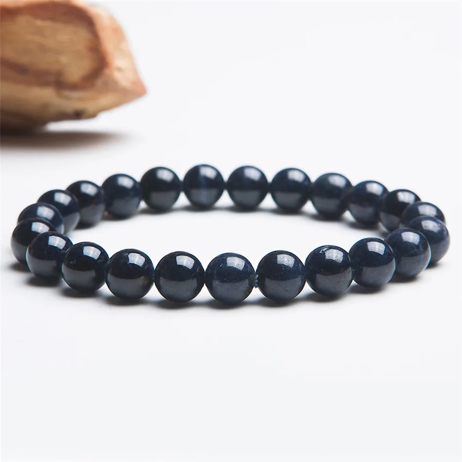 

100% 9mm Genuine Blue Natural Sapphire Bracelets For Women Crystal Blue Stretch Fashion Round Bead Bracelet Aaaaa Drop Shipping