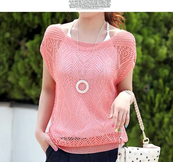

New Arrival 2019 Ladies' Loose Thin Cutout Batwing Sleeve Air Conditioning Blouse Pullover Sweater For Spring/summer/autumn