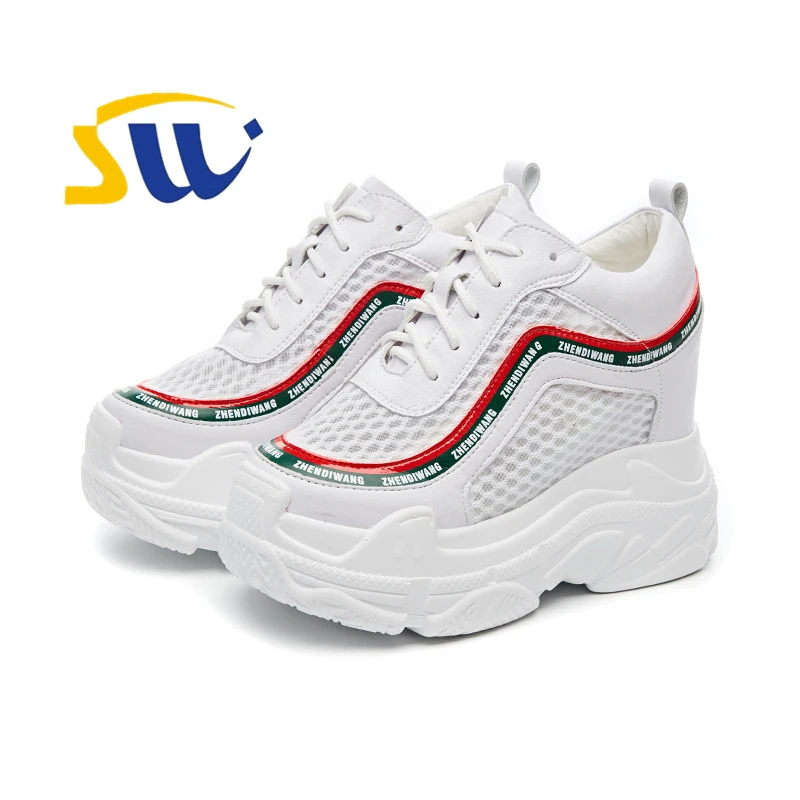 

SWONCO White Summer Shoes For Woman Sneakers Shoes Platform 2019 Spring Breathable Ladies Casual Shoe Chunky Sneakers Platform