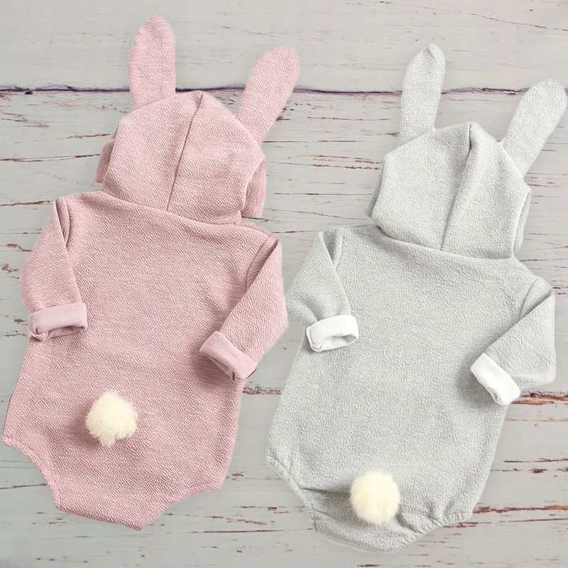 Cute Baby Girl Romper Cartoon Rabbit Shape Pink Grey Children's Body Jumpsuit For Newborn Cotton Bunny Rompers Boy Costume Roupa