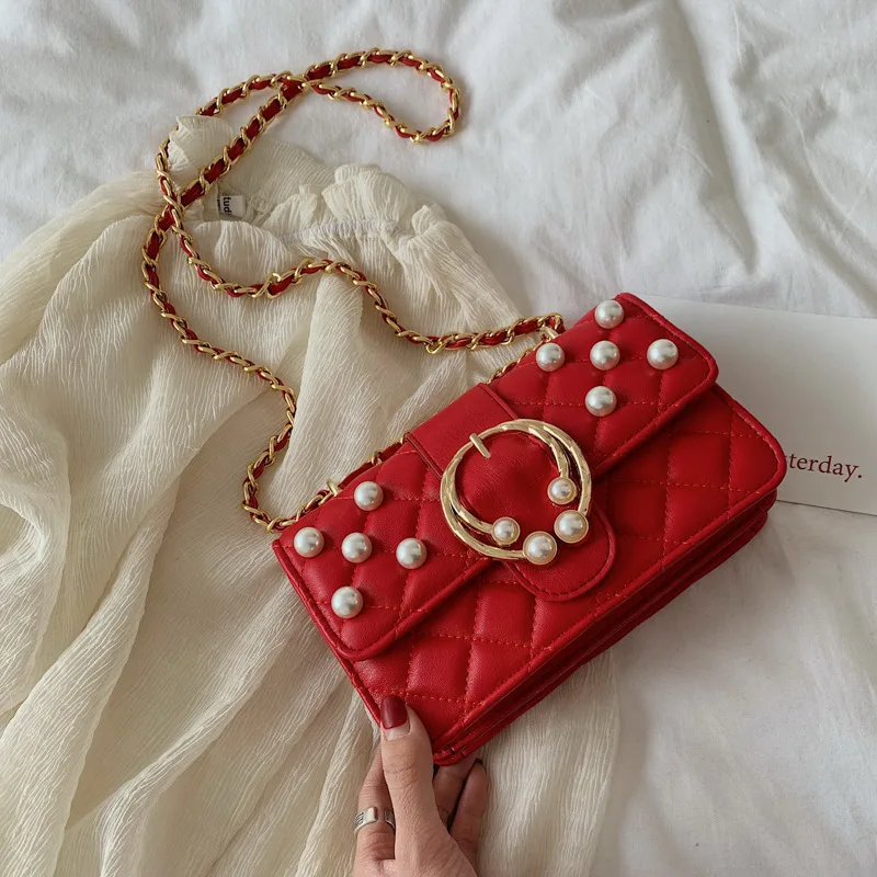 

Female Crossbody Bags For Women 2019 High Quality PU Leather Luxury Handbags Designer Ladies Chains Pearl Shoulder Messenger Bag