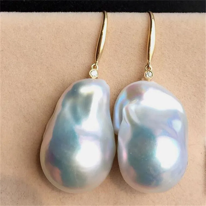 

18-22mm White Baroque Pearl Earrings Gold Hook Mesmerizing Gift AAA Accessories Fashion Natural Party Jewelry Cultured