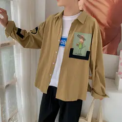 2019 весна и новые летние Корейская версия хип-хоп пара небольшой свежий хлопковый Повседневное мультфильм печати гавайская рубашка M-2XL