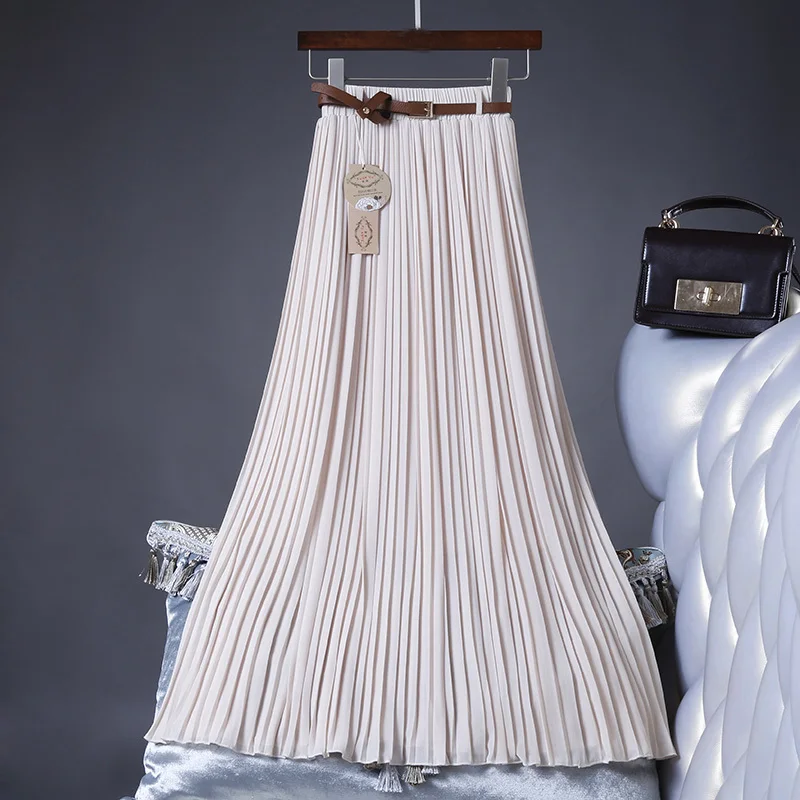 Высококачественная женская летняя юбка с высокой талией, винтажная Женская плиссированная юбка, Saias Femme Boho белая длинная шифоновая юбка, уличная одежда