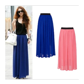 

Hot Sale 2019 Summer Fashion Bohemian Double Layer Chiffon Pleated Elastic Waist Long Maxi Skirt Drop Shipping
