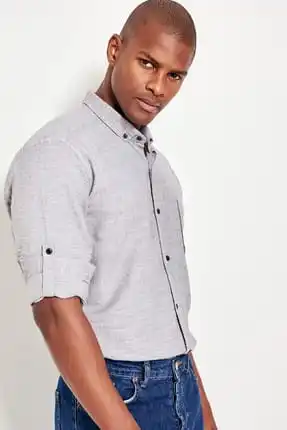 

Light Blue Men's Slim Fit shirt with epaulets and TMNSS19RS0007