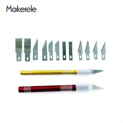12 лезвий set металлической ручкой лезвие для скальпеля Ручка для эмбоссинга гравирования поставки DIY PCB ремонт печатных плат