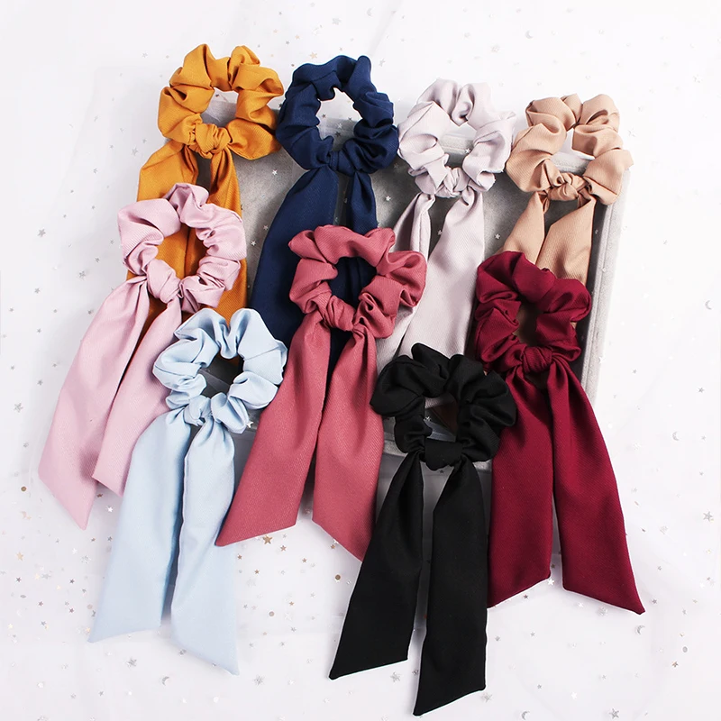 

Hot Bow Streamers Hair Ring Fashion Ribbon Hair Bands Scrunchies Horsetail Tie Solid Color Headwear Hair Accessories For Girl