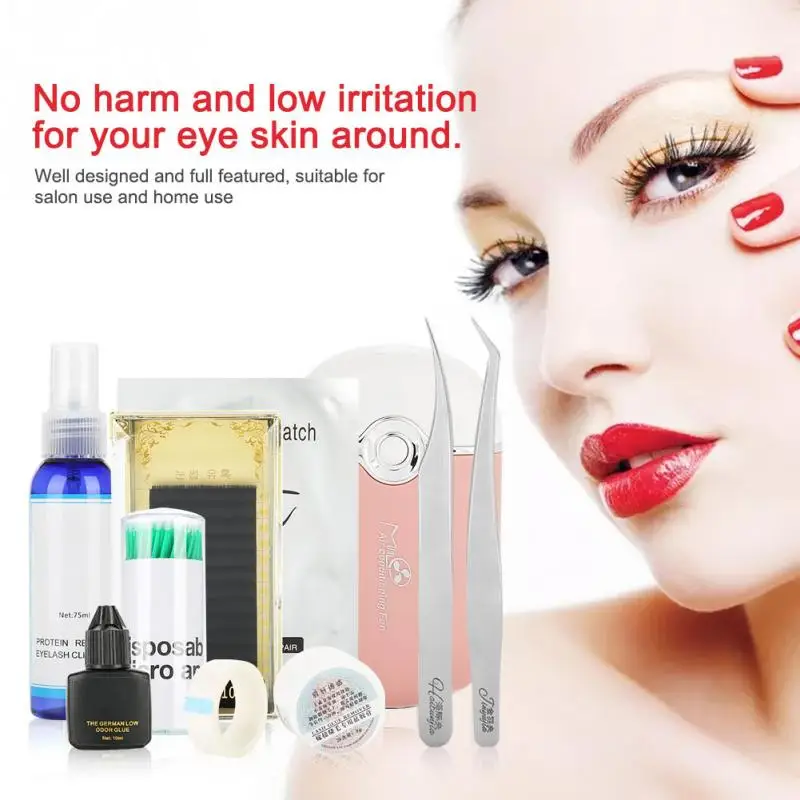 

New Professional Eyelashes Extension Set for Starter Eyelashes Extension Kit with glue Eye Pad Adhesive Tape Eyelash Clean Water