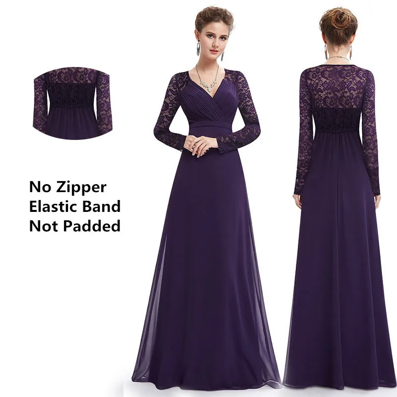 Purple Womens Dresses New Arrival 2018 Chiffon A-line Lace Long Sleeve Autumn Winter Plus Size Formal Party Long Dress Vestido