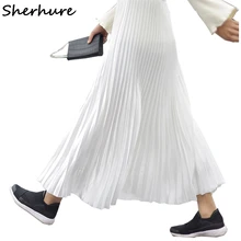 Женская длинная Плиссированная юбка с высокой талией Женская белая длинная юбка женская Осень Высокое качество винтажная Женская Макси Юбка Saia