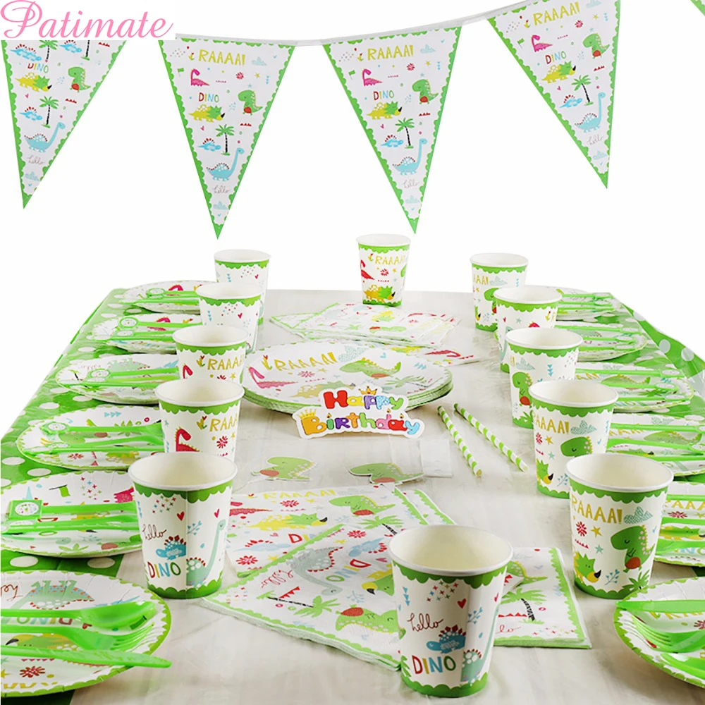 

PATIMATE Jungle Animal Pattern Tableware Kit Disposable Paper Tableware For Dinosaur Party Supplies Birthday Safari Party Decor
