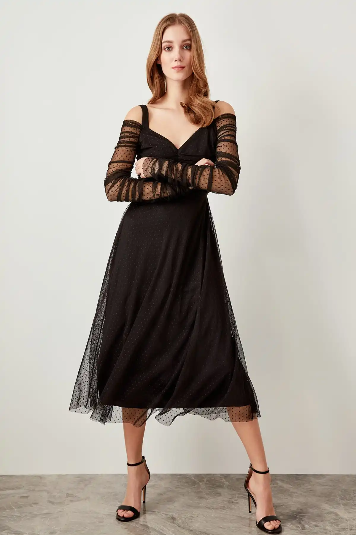 Trendyol детальное платье из тюля в черный горошек TPRSS19FZ0086 | Свадьбы и торжества
